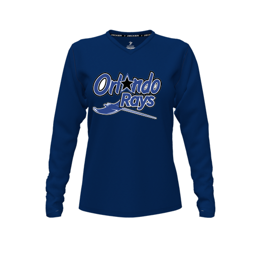 [CUS-DFW-TEES-CMF-VNK-LSL-NVY-FYXS-LOGO2] Decker Comfort T-Shirt (Female Youth XS, Navy, V Neck, Logo 2, Long Sleeve)