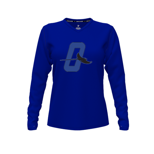 [FTLVCFRY-FYXS-LOGO3] Decker Comfort T-Shirt (Female Youth XS, Royal, V Neck, Logo 3, Long Sleeve)
