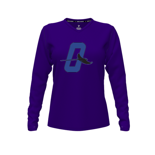 [CUS-DFW-TEES-CMF-VNK-LSL-PUR-FYXS-LOGO3] Decker Comfort T-Shirt (Female Youth XS, Purple, V Neck, Logo 3, Long Sleeve)