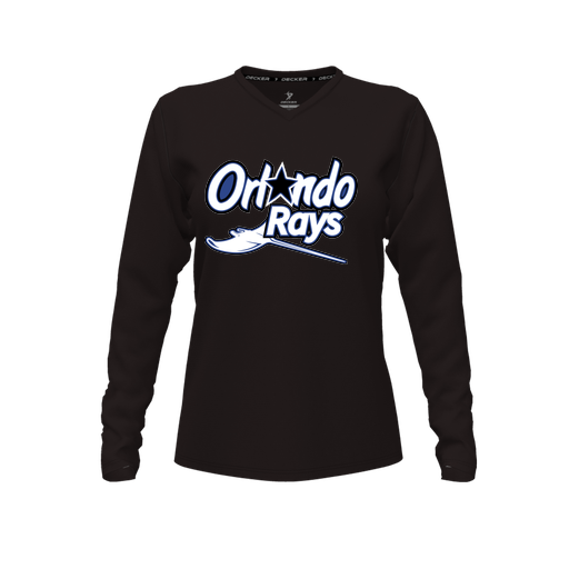 [CUS-DFW-TEES-PER-VNK-LSL-BLK-FYXS-LOGO1] Decker Performance T-Shirt (Female Youth XS, Black, V Neck, Logo 1, Long Sleeve)