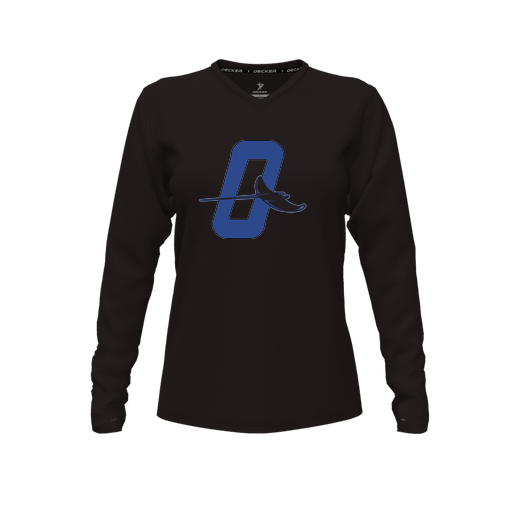 [CUS-DFW-TEES-PER-VNK-LSL-BLK-FYXS-LOGO3] Decker Performance T-Shirt (Female Youth XS, Black, V Neck, Logo 3, Long Sleeve)