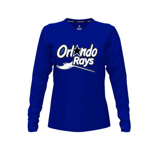[CUS-DFW-TEES-PER-VNK-LSL-RYL-FYXS-LOGO1] Decker Performance T-Shirt (Female Youth XS, Royal, V Neck, Logo 1, Long Sleeve)