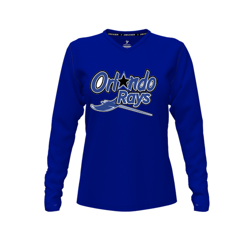 [FTLVPTRY-FYXS-LOGO2] Decker Performance T-Shirt (Female Youth XS, Royal, V Neck, Logo 2, Long Sleeve)