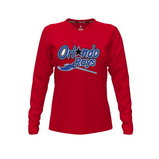 [FTLVPTRD-FYXS-LOGO2] Decker Performance T-Shirt (Female Youth XS, Red, V Neck, Logo 2, Long Sleeve)