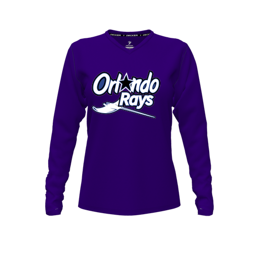 [CUS-DFW-TEES-PER-VNK-LSL-PUR-FYXS-LOGO1] Decker Performance T-Shirt (Female Youth XS, Purple, V Neck, Logo 1, Long Sleeve)